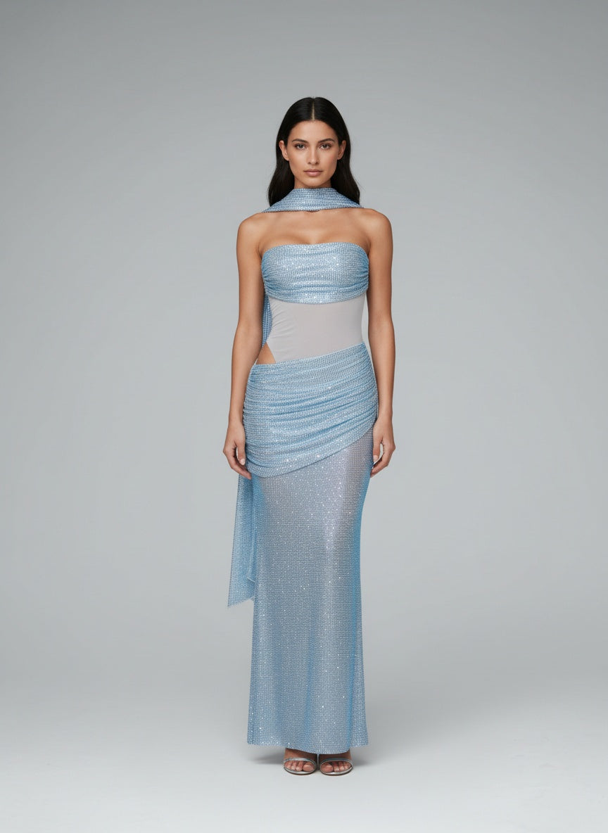 Full body view of the model wearing Fashion European And American Style Women's Clothing Dress