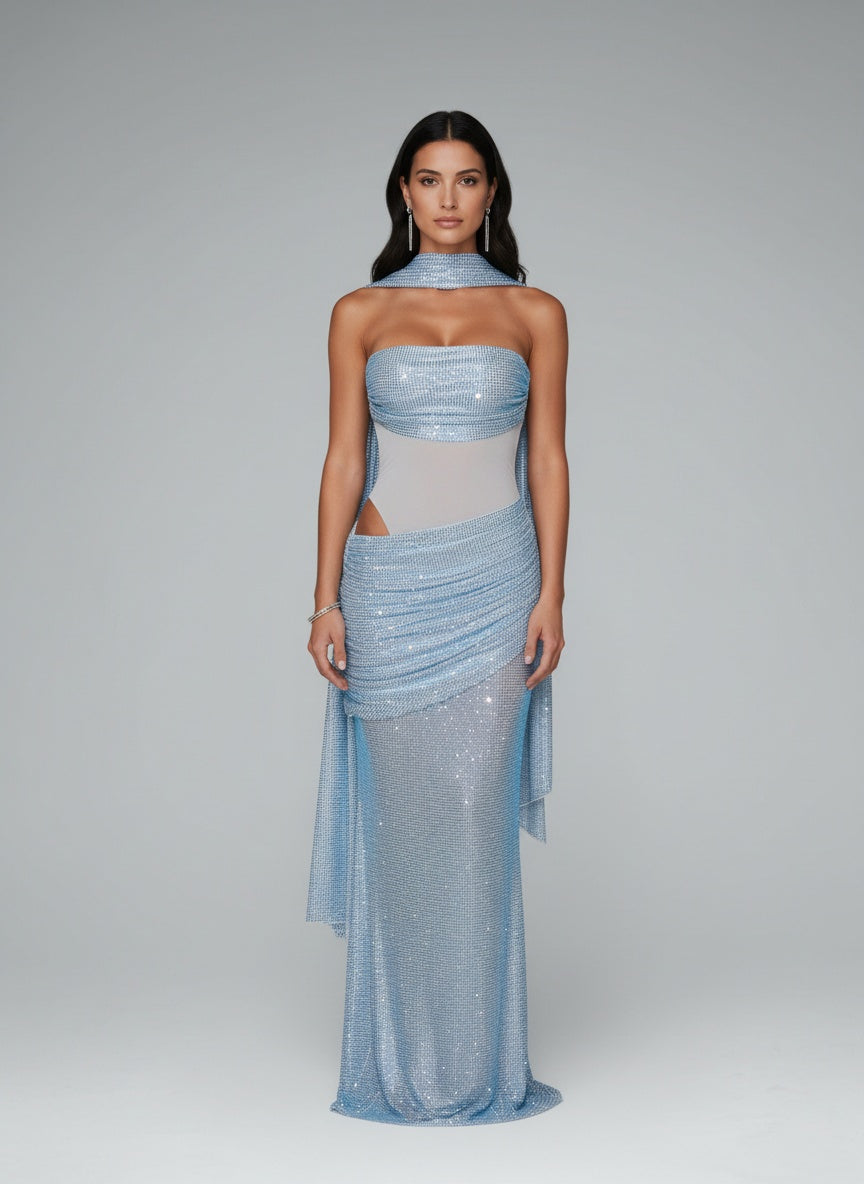 Full body view of the model wearing Fashion European And American Style Women's Clothing Dress