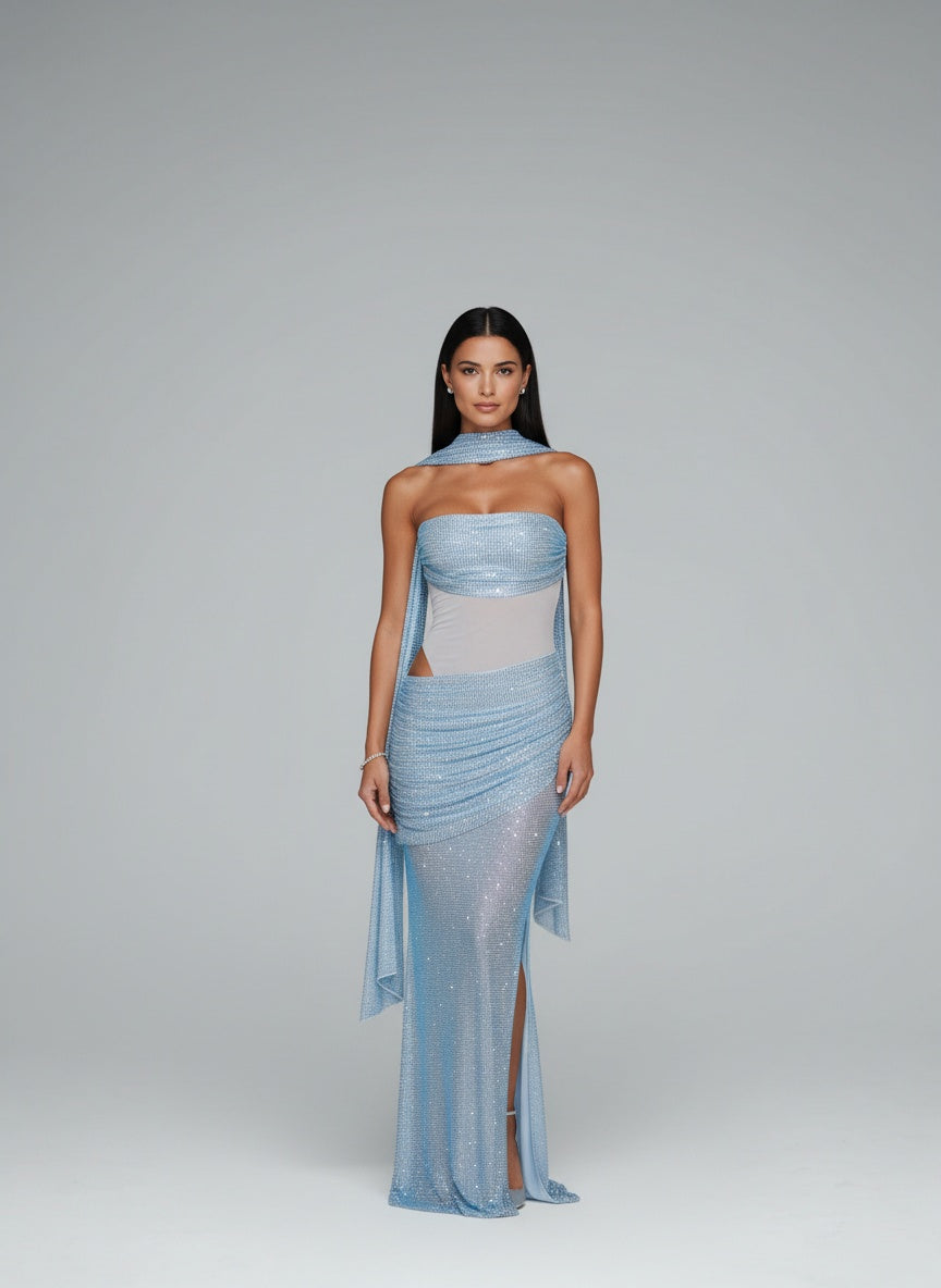 Full body view of the model wearing Fashion European And American Style Women's Clothing Dress