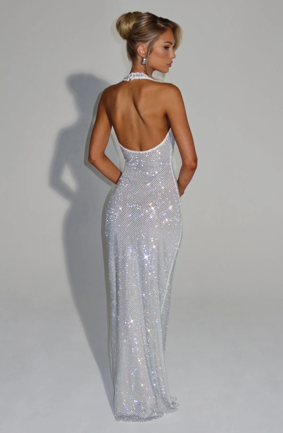 Elegant Sequins Backless Waist Trimming Hip Skirt