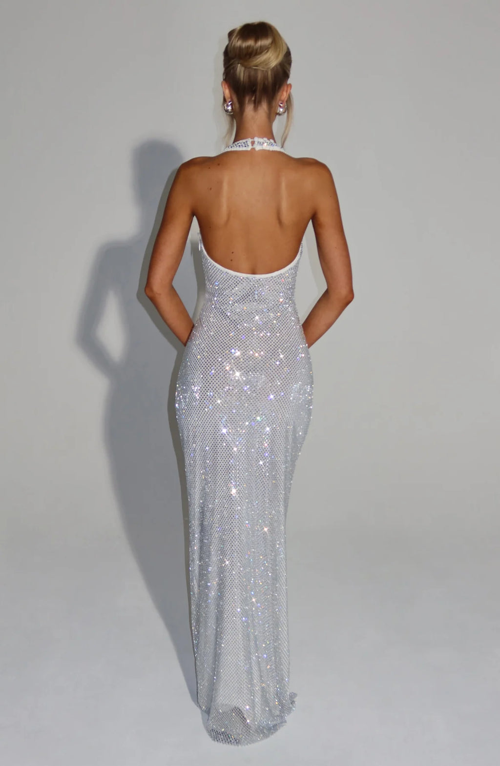 Elegant Sequins Backless Waist Trimming Hip Skirt