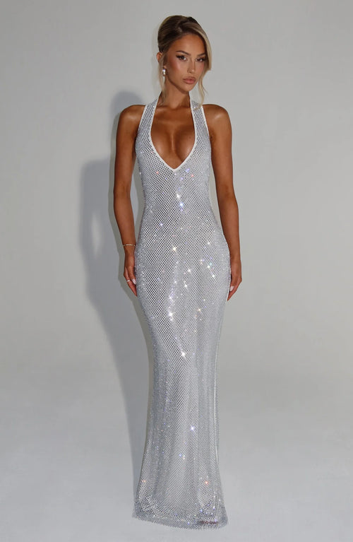 Elegant Sequins Backless Waist Trimming Hip Skirt